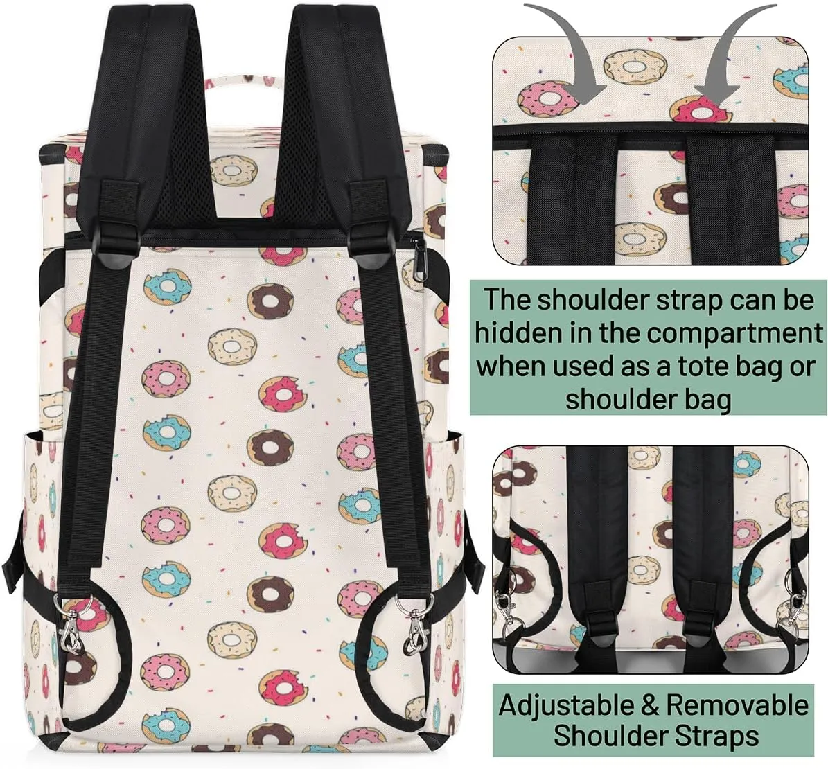Large Sports Gym Bag With Shoe & Laptop Compartment 47L Waterproof Travel Duffel Bags for Men Women Cartoon Donut Food Luggage Backpack Duffle Bag