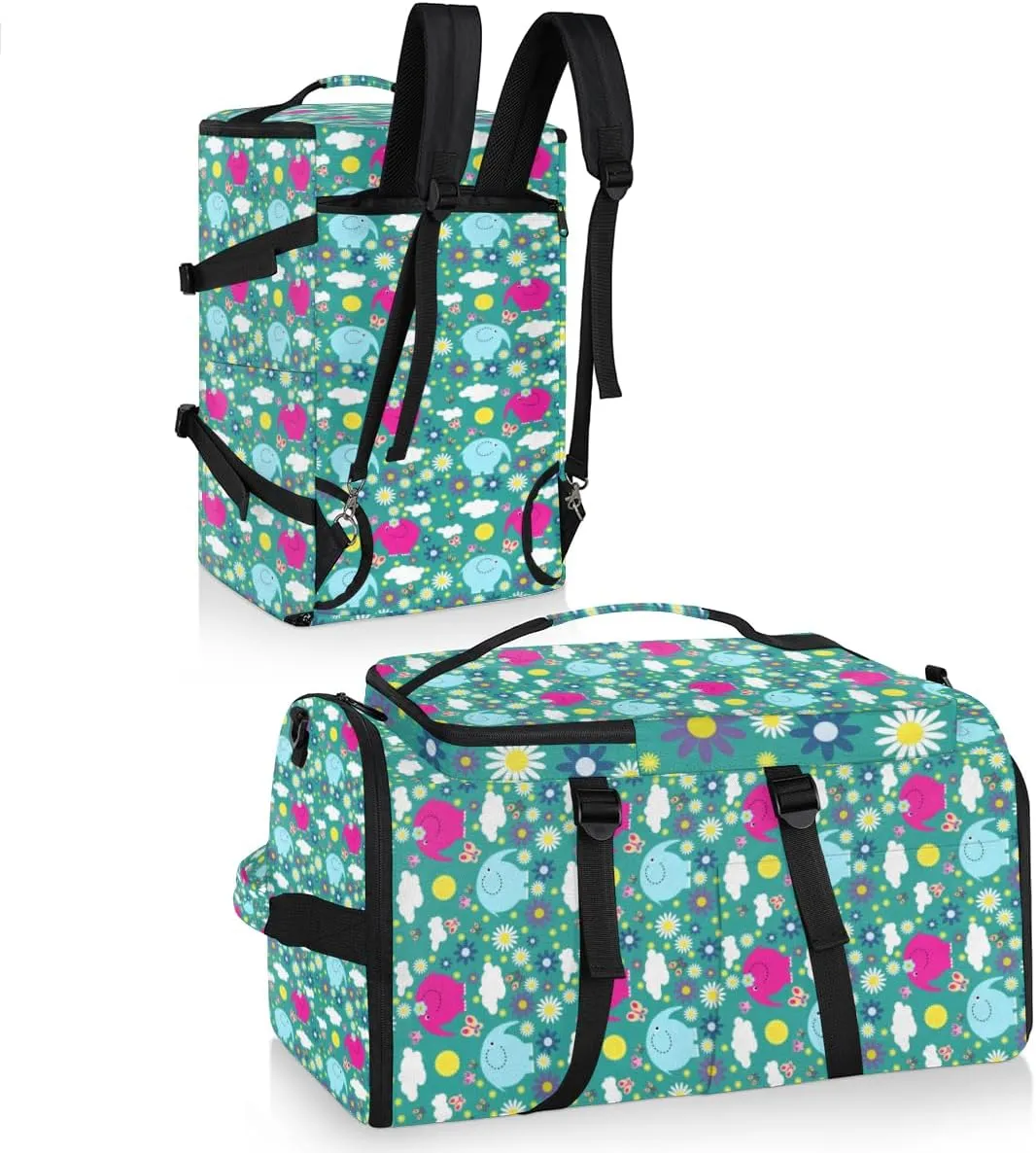 Large Sports Gym Bag With Shoe & Laptop Compartment 47L Waterproof Travel Duffel Bags for Men Women Colourful Elephant Print Luggage Backpack Duffle Bag