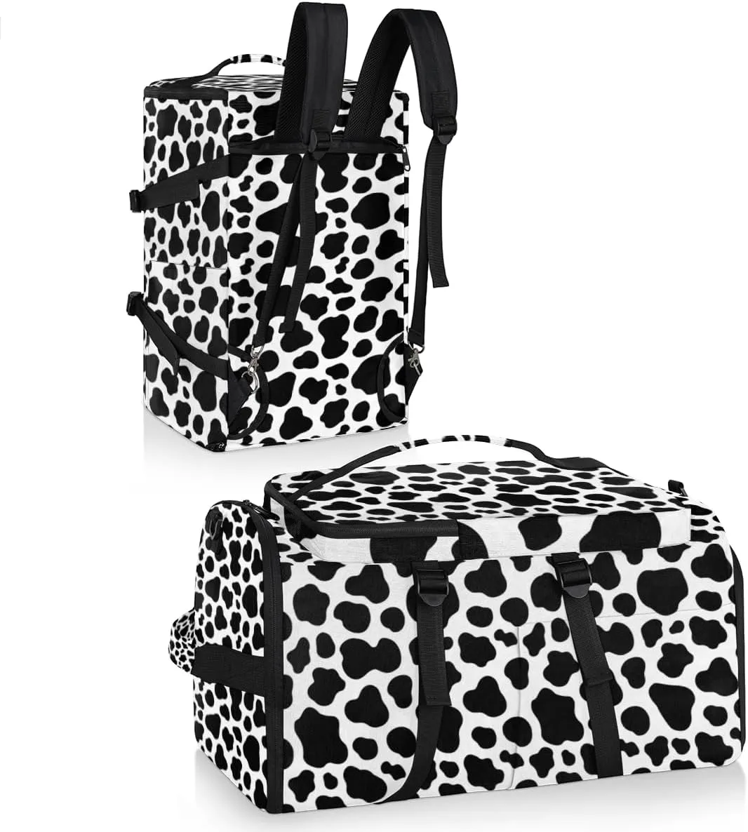 Large Sports Gym Bag With Shoe & Laptop Compartment 47L Waterproof Travel Duffel Bags for Men Women Cow Black Print Luggage Backpack Duffle Bag