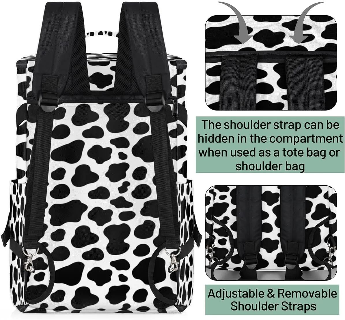 Large Sports Gym Bag With Shoe & Laptop Compartment 47L Waterproof Travel Duffel Bags for Men Women Cow Black Print Luggage Backpack Duffle Bag