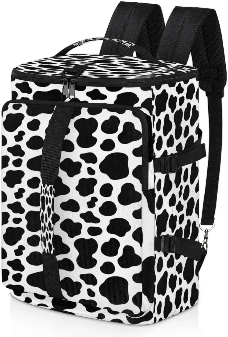 Large Sports Gym Bag With Shoe & Laptop Compartment 47L Waterproof Travel Duffel Bags for Men Women Cow Black Print Luggage Backpack Duffle Bag