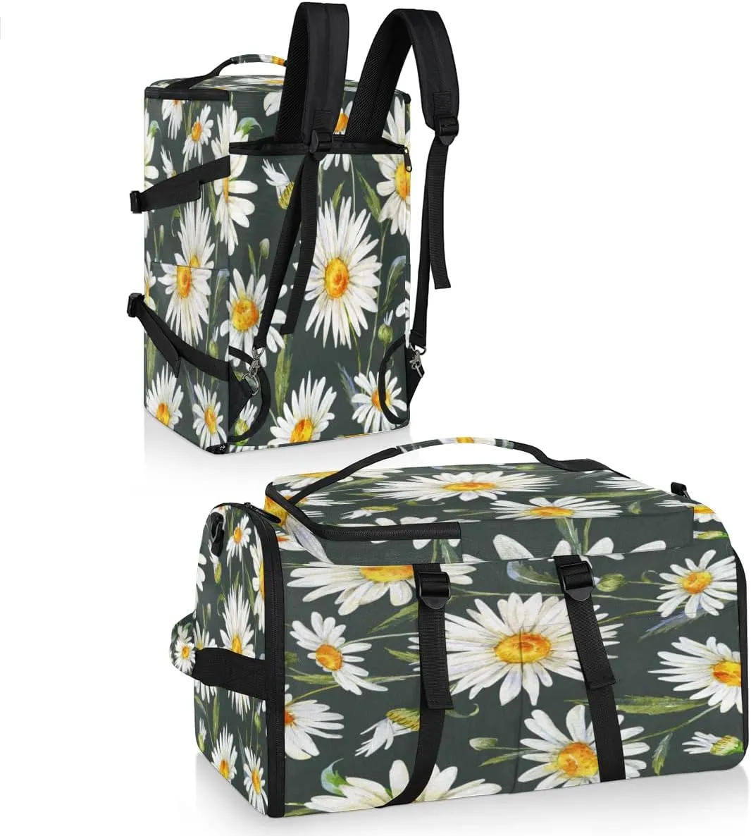 Large Sports Gym Bag With Shoe & Laptop Compartment 47L Waterproof Travel Duffel Bags for Men Women Cute Daisies Luggage Backpack Duffle Bag