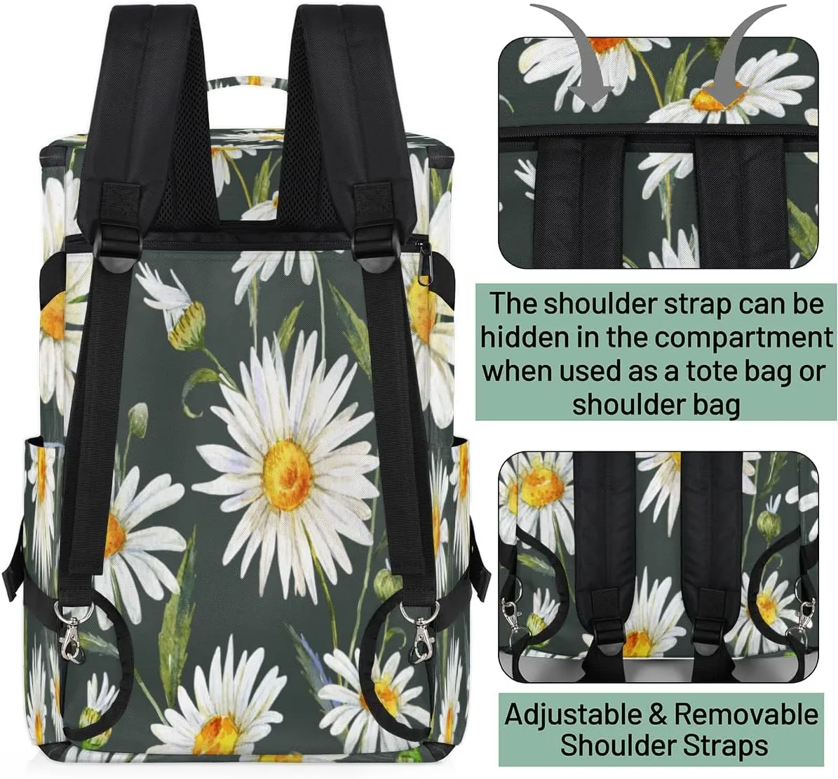 Large Sports Gym Bag With Shoe & Laptop Compartment 47L Waterproof Travel Duffel Bags for Men Women Cute Daisies Luggage Backpack Duffle Bag