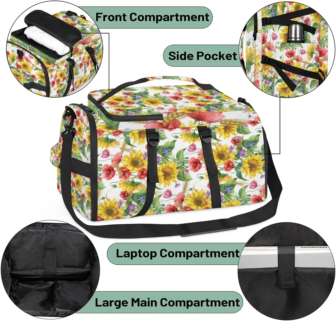 Large Sports Gym Bag With Shoe & Laptop Compartment 47L Waterproof Travel Duffel Bags for Men Women Poppy Flower Luggage Backpack Duffle Bag