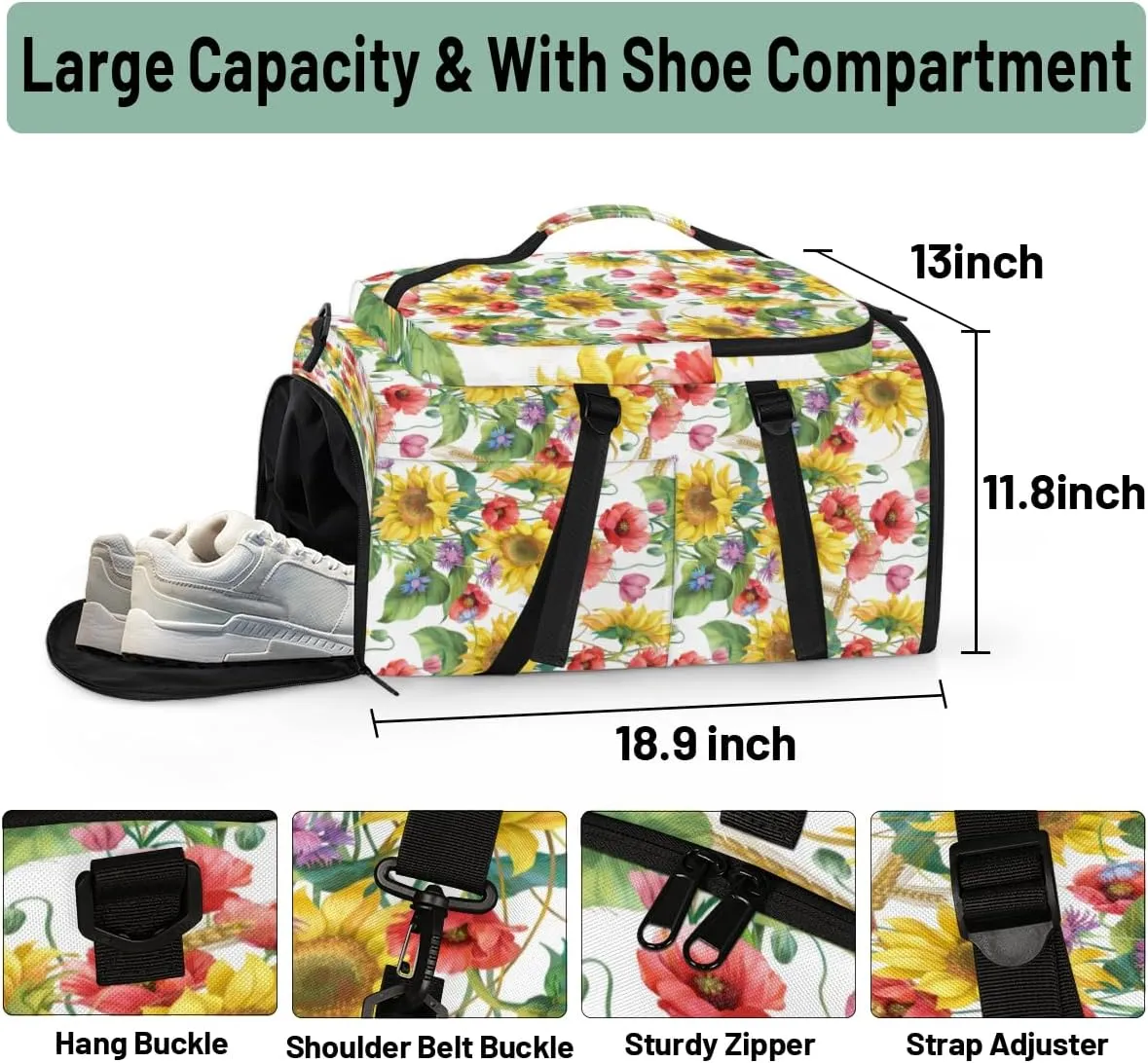 Large Sports Gym Bag With Shoe & Laptop Compartment 47L Waterproof Travel Duffel Bags for Men Women Poppy Flower Luggage Backpack Duffle Bag