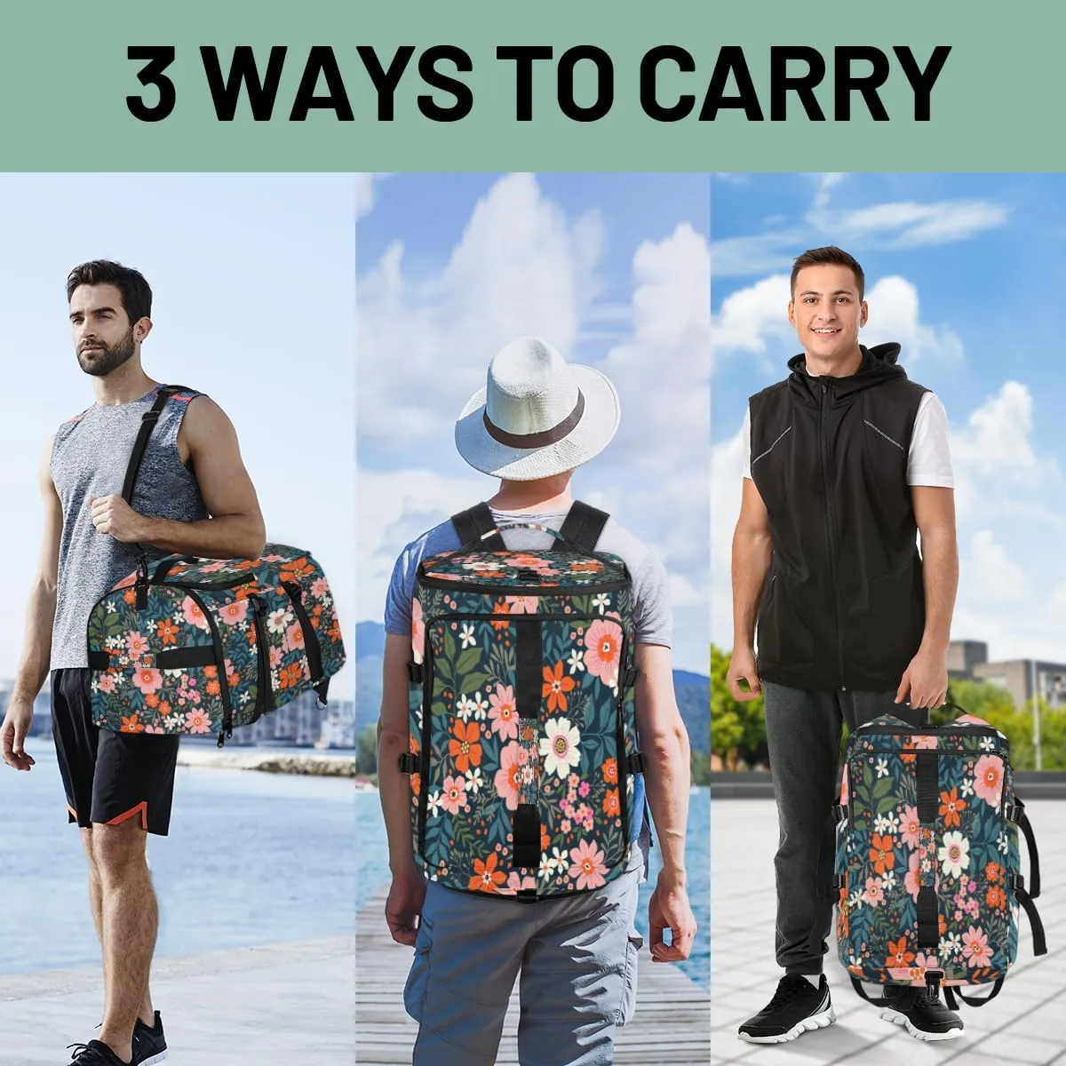 Large Sports Gym Bag With Shoe & Laptop Compartment 47L Waterproof Travel Duffel Bags for Men Women Sweet Flower Luggage Backpack Duffle Bag
