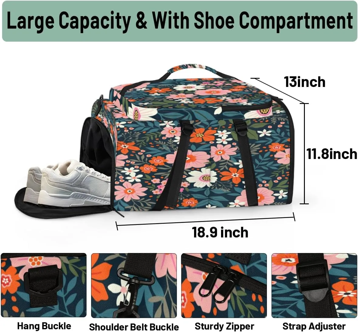 Large Sports Gym Bag With Shoe & Laptop Compartment 47L Waterproof Travel Duffel Bags for Men Women Sweet Flower Luggage Backpack Duffle Bag