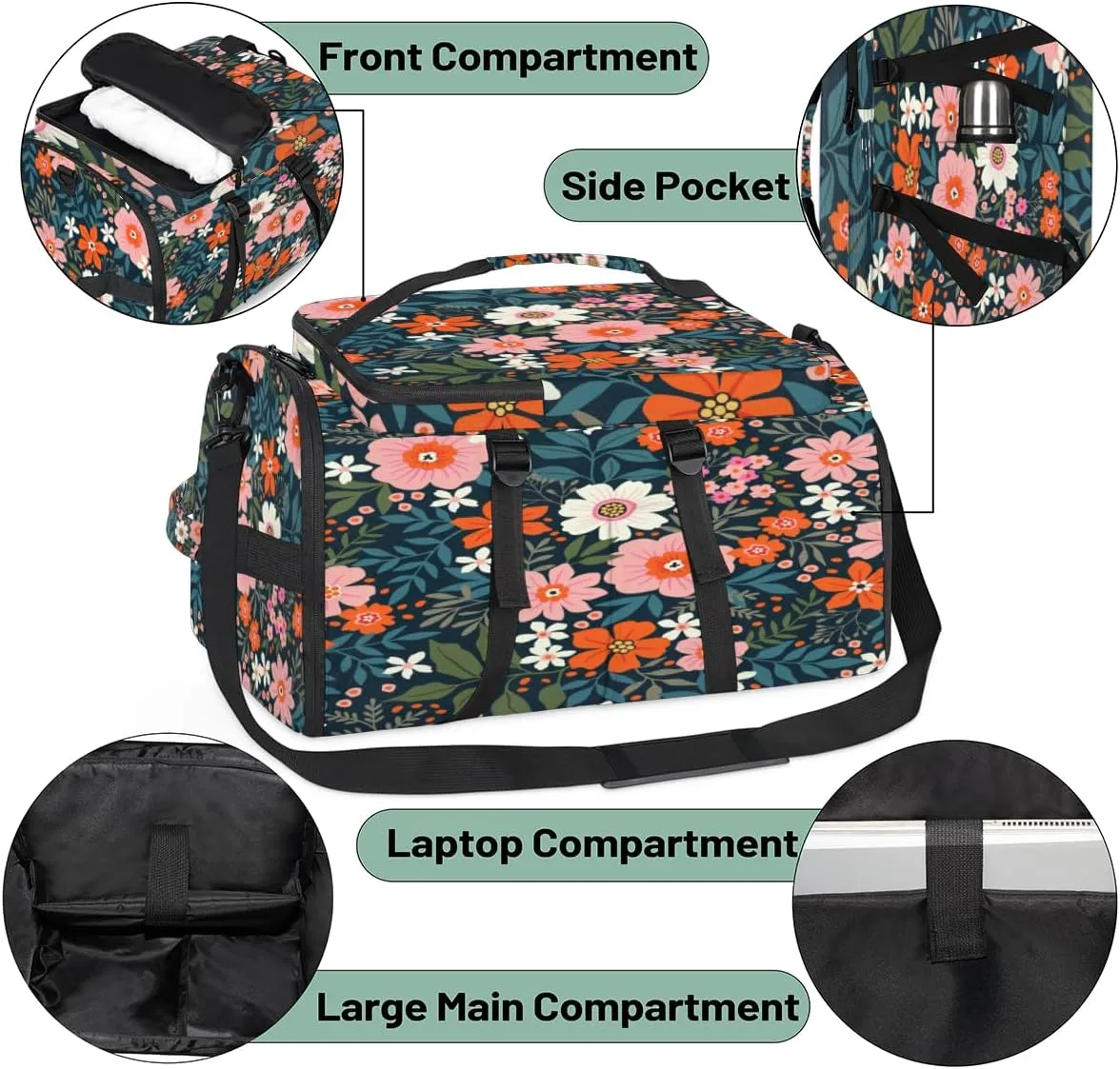 Large Sports Gym Bag With Shoe & Laptop Compartment 47L Waterproof Travel Duffel Bags for Men Women Sweet Flower Luggage Backpack Duffle Bag