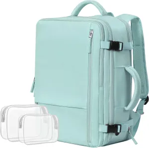 Large Travel Backpack, Carry On Backpack Airline Approved, 17inch Laptop Backpack, Waterproof Hiking Backpack, Sports Gym Business Daypack, Weekender Bag (Blue-green)