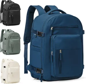 Large Travel Backpack for Women Mens 17 Inch Laptop Backpack, Waterproof Backpack Carry On Flight Approved with Shoe Compartment and USB Charging Port for Traveling, Hiking, Work, Blue