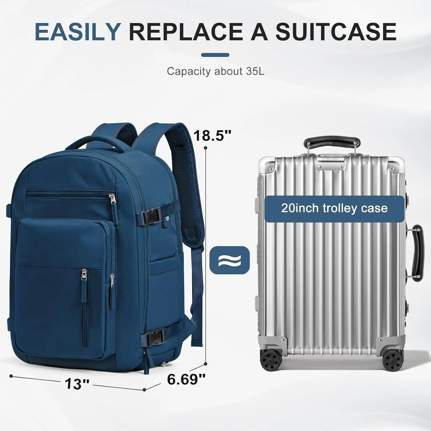 Large Travel Backpack for Women Mens 17 Inch Laptop Backpack, Waterproof Backpack Carry On Flight Approved with Shoe Compartment and USB Charging Port for Traveling, Hiking, Work, Blue