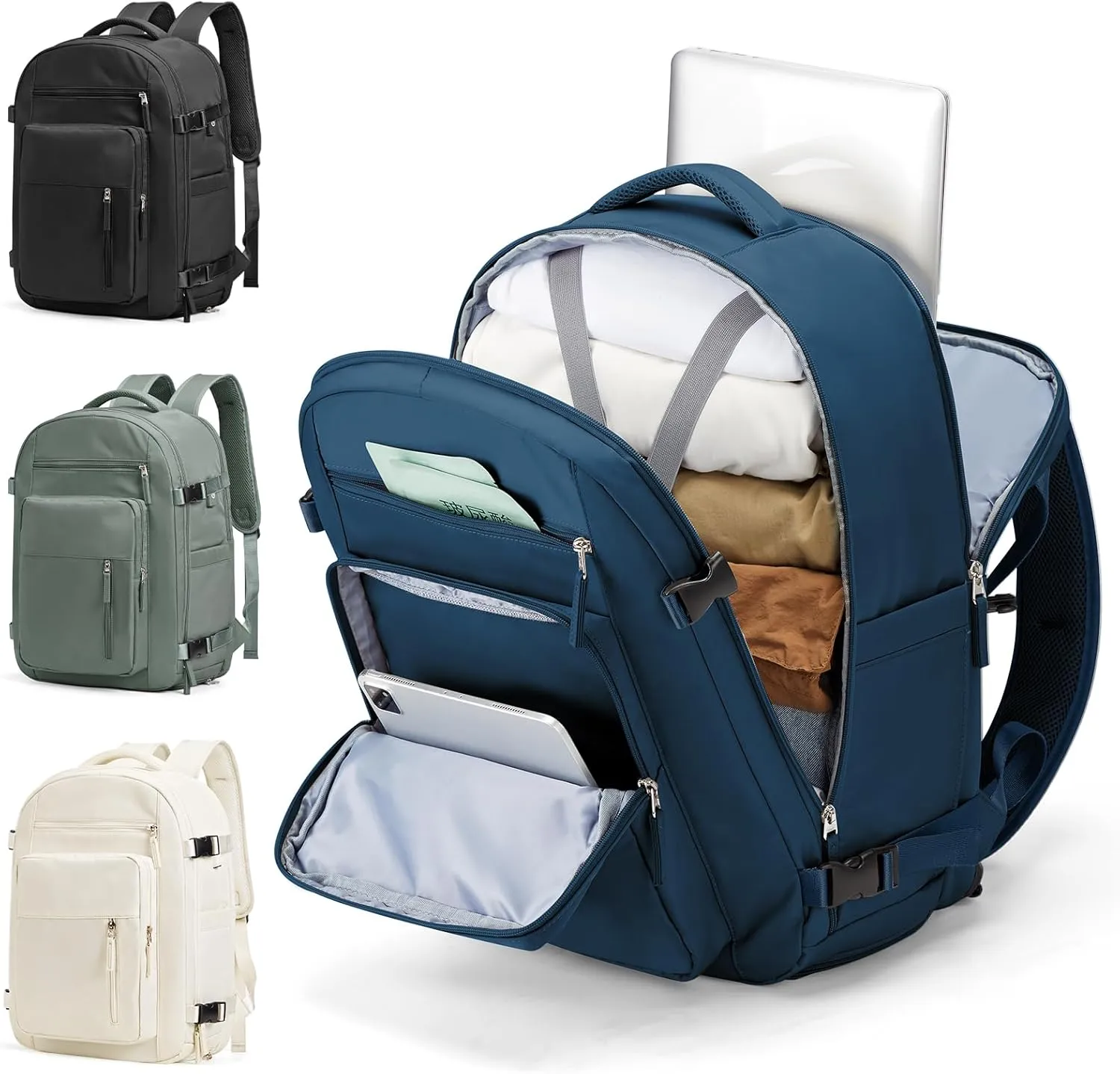 Large Travel Backpack for Women Mens 17 Inch Laptop Backpack, Waterproof Backpack Carry On Flight Approved with Shoe Compartment and USB Charging Port for Traveling, Hiking, Work, Blue