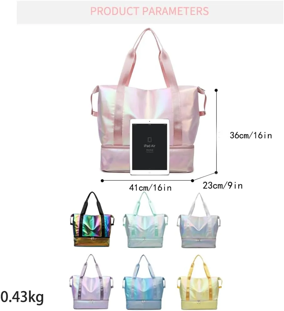 Large Travel Duffle Bag - Dry/Wet Separation Tote - Lightweight Waterproof Gym Yoga & Weekend Overnight Bag (Pink)