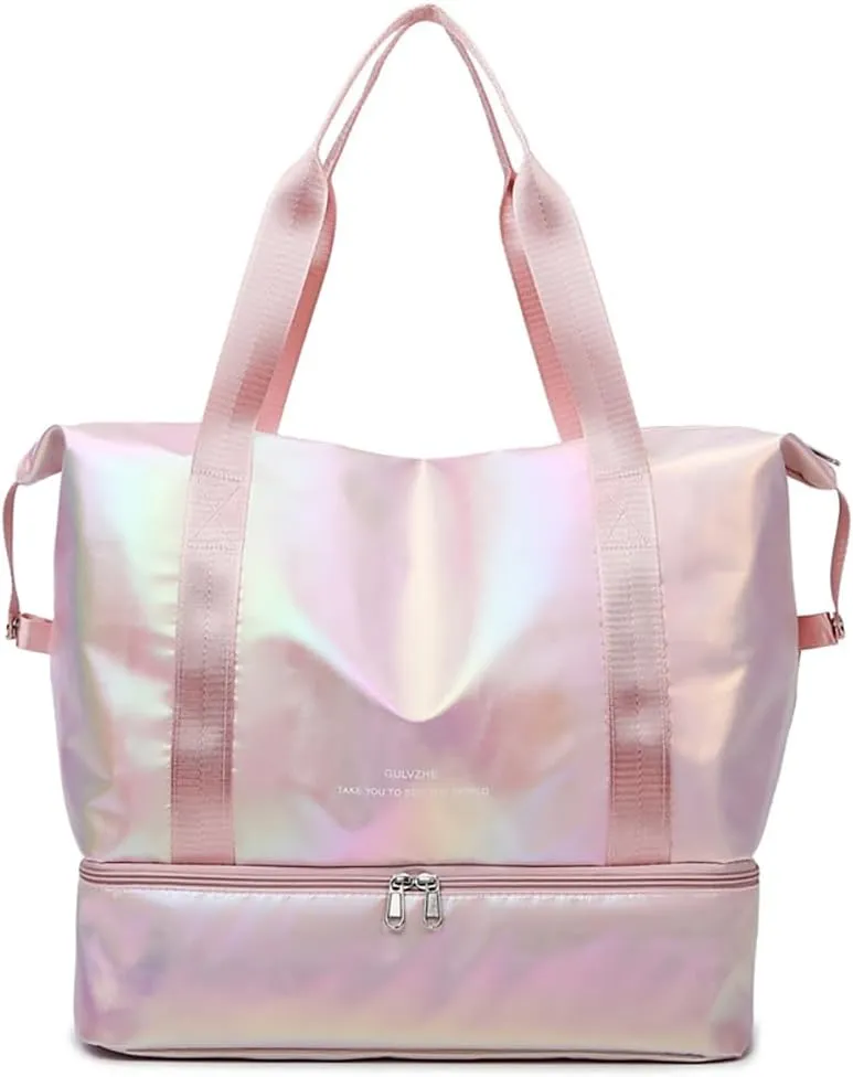 Large Travel Duffle Bag - Dry/Wet Separation Tote - Lightweight Waterproof Gym Yoga & Weekend Overnight Bag (Pink)