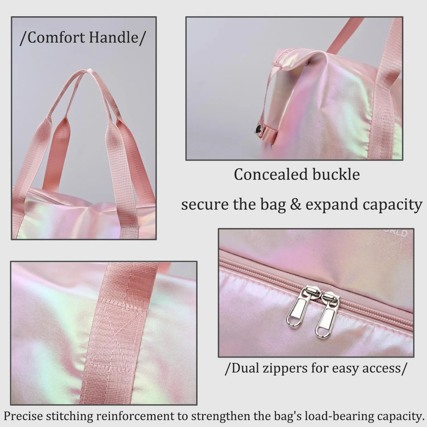 Large Travel Duffle Bag - Dry/Wet Separation Tote - Lightweight Waterproof Gym Yoga & Weekend Overnight Bag (Pink)