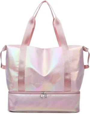 Large Travel Duffle Bag - Dry/Wet Separation Tote - Lightweight Waterproof Gym Yoga & Weekend Overnight Bag (Pink)