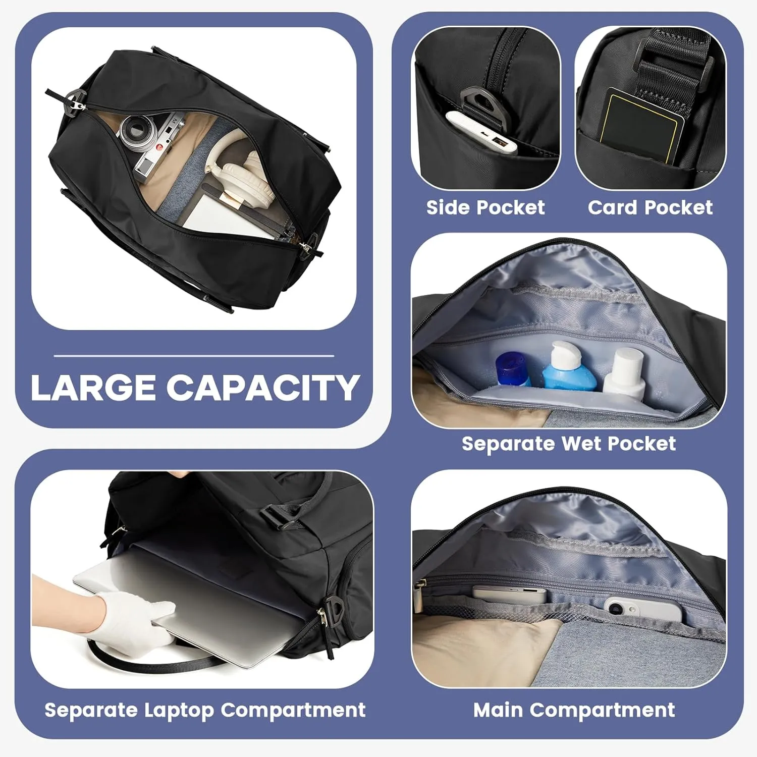 Large Weekender Bag for Women, Travel Duffle Bag with Shoe Compartment, Carry on Gym Bags Waterproof Overnight Bags Bolso de Viaje