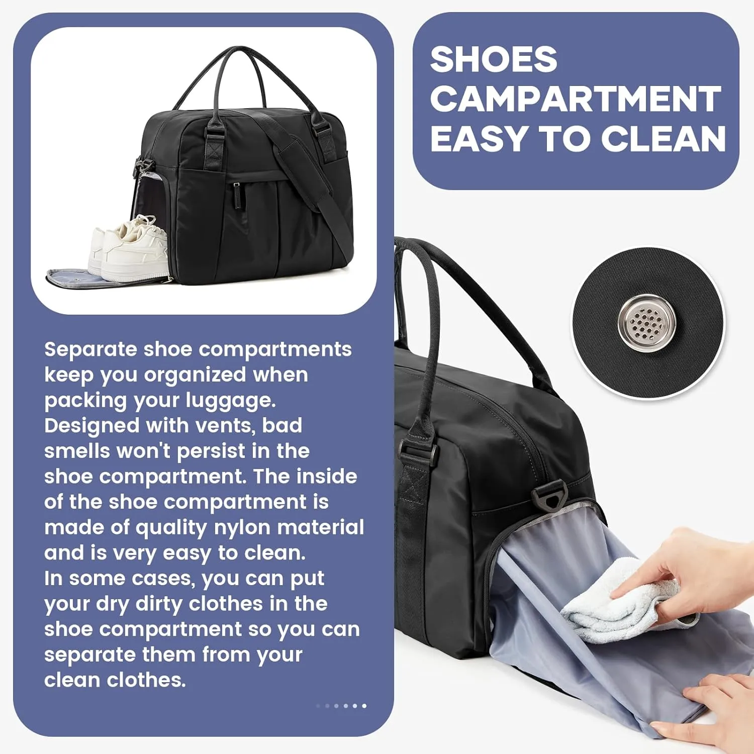 Large Weekender Bag for Women, Travel Duffle Bag with Shoe Compartment, Carry on Gym Bags Waterproof Overnight Bags Bolso de Viaje