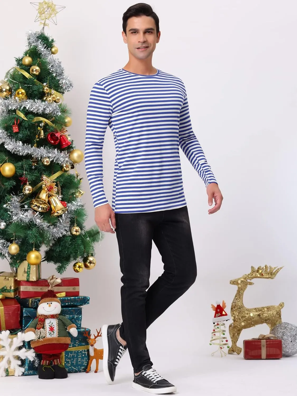 Lars Amadeus Men's Striped T-Shirt Long Sleeves Crew Neck Stripe Basic Top T Shirt