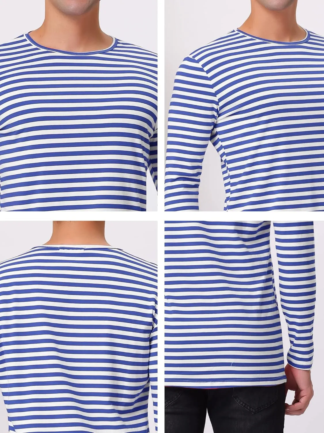 Lars Amadeus Men's Striped T-Shirt Long Sleeves Crew Neck Stripe Basic Top T Shirt