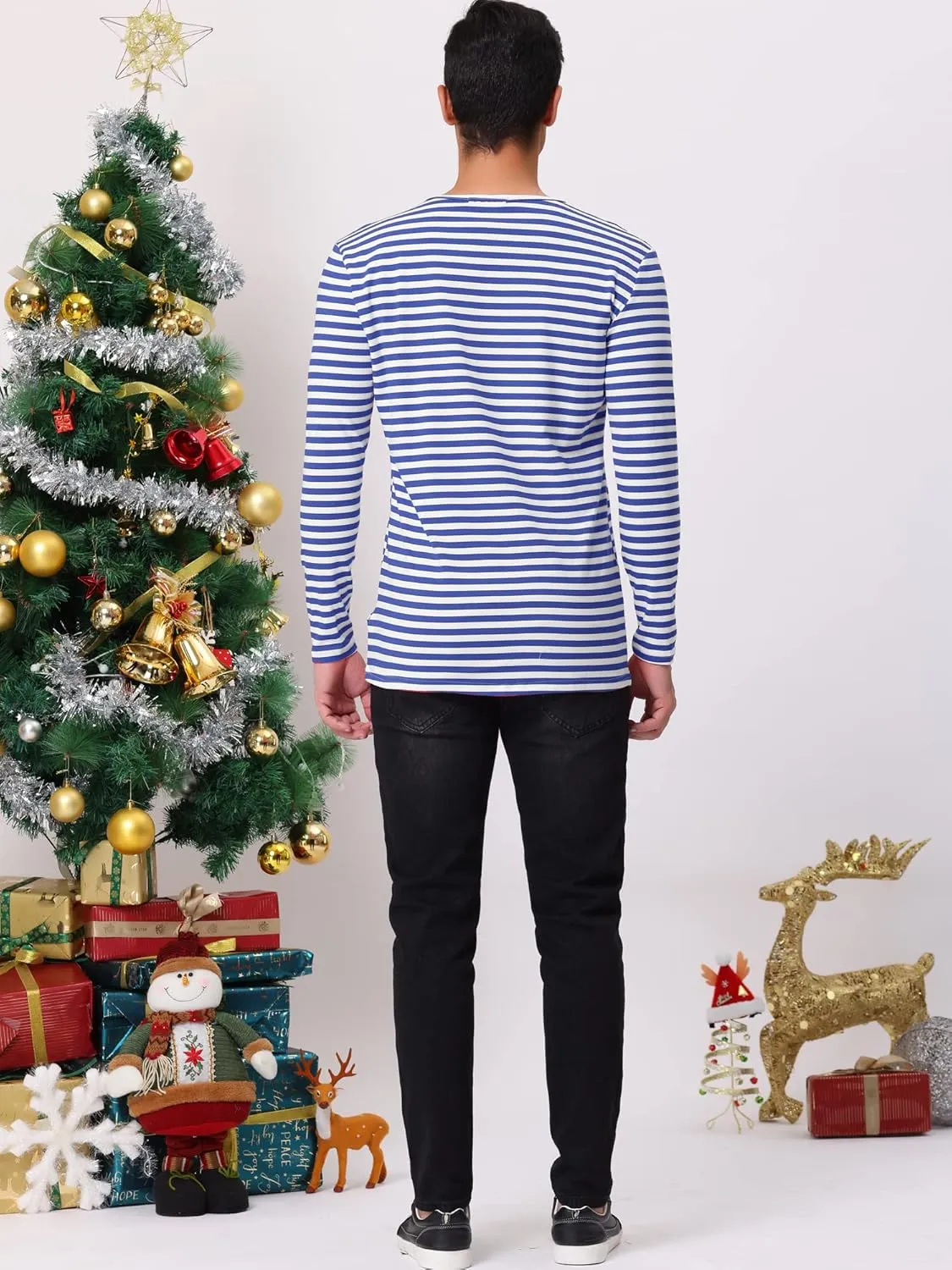 Lars Amadeus Men's Striped T-Shirt Long Sleeves Crew Neck Stripe Basic Top T Shirt