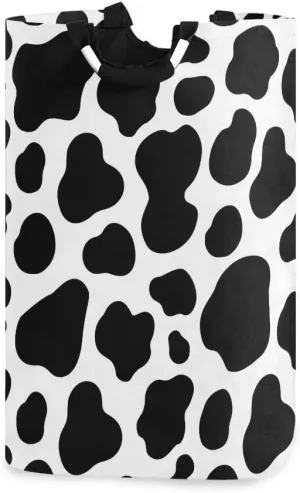 Laundry Hamper, Animal Cow Pattern Print Black Laundry Basket Washing Clothes Hamper Collapsible Storage Bin Foldable Shopping Bag Toy Book Holder