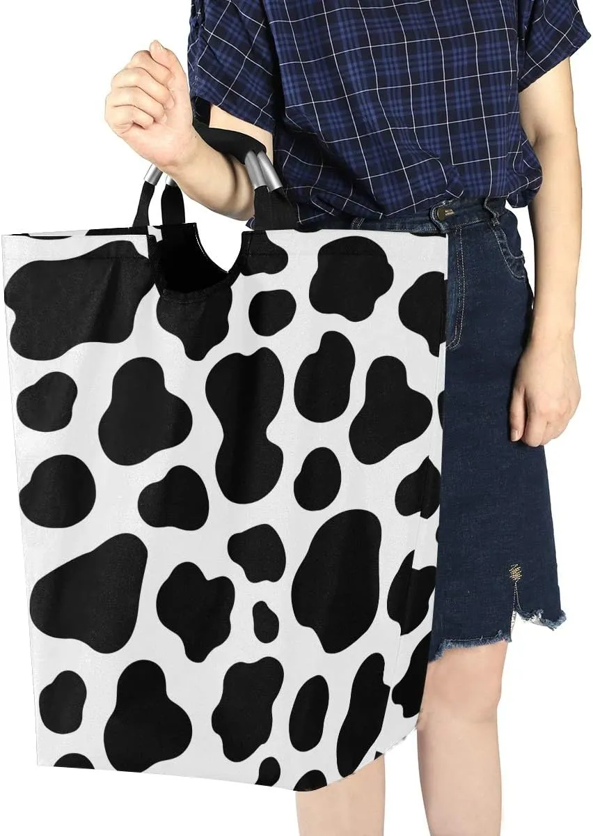 Laundry Hamper, Animal Cow Pattern Print Black Laundry Basket Washing Clothes Hamper Collapsible Storage Bin Foldable Shopping Bag Toy Book Holder