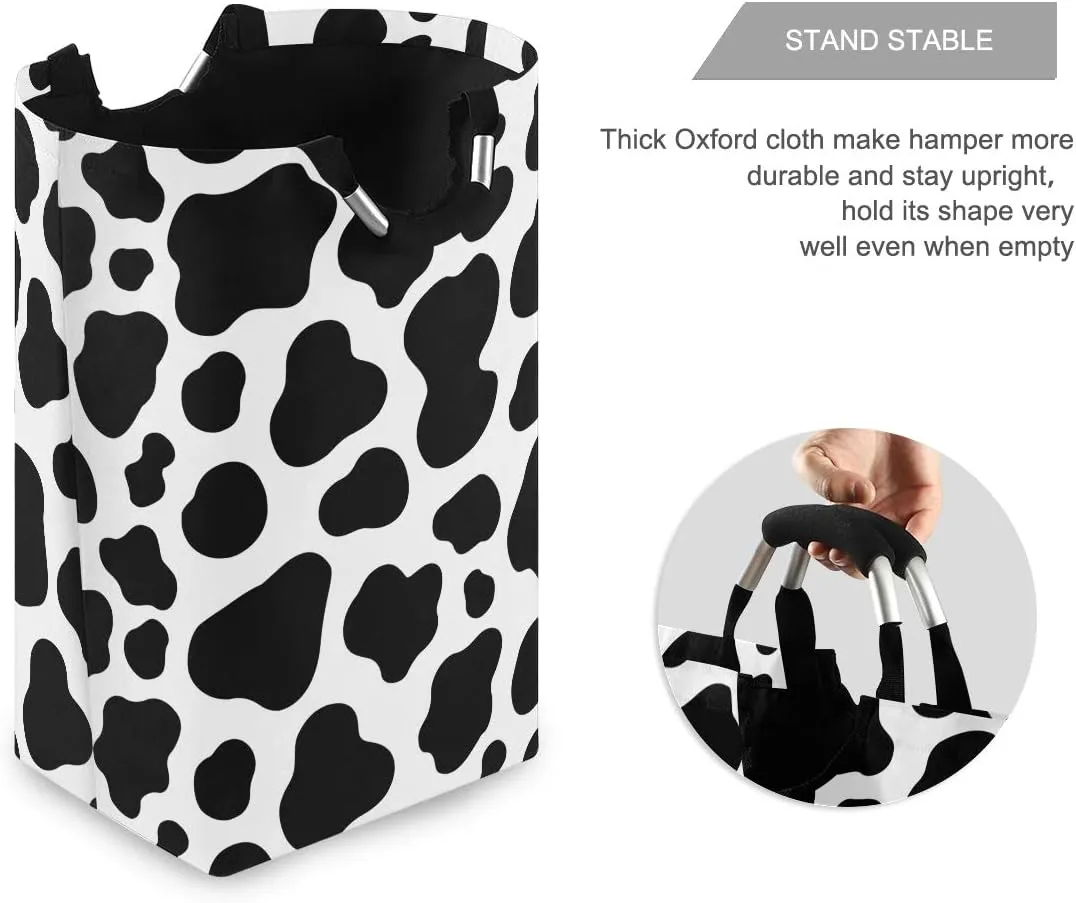Laundry Hamper, Animal Cow Pattern Print Black Laundry Basket Washing Clothes Hamper Collapsible Storage Bin Foldable Shopping Bag Toy Book Holder