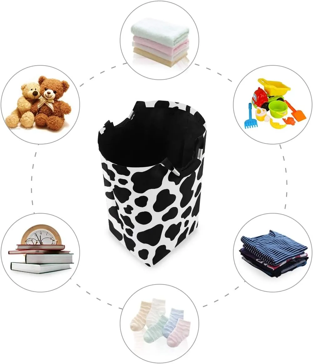 Laundry Hamper, Animal Cow Pattern Print Black Laundry Basket Washing Clothes Hamper Collapsible Storage Bin Foldable Shopping Bag Toy Book Holder