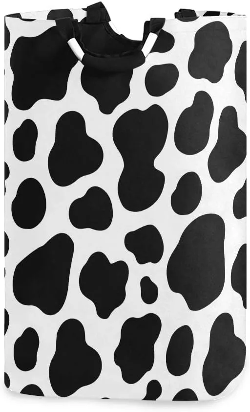 Laundry Hamper, Animal Cow Pattern Print Black Laundry Basket Washing Clothes Hamper Collapsible Storage Bin Foldable Shopping Bag Toy Book Holder