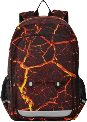 Lava Fire Volcano Backpack School Bag Lightweight Laptop Backpack Students Travel Daypack with Reflective Stripes