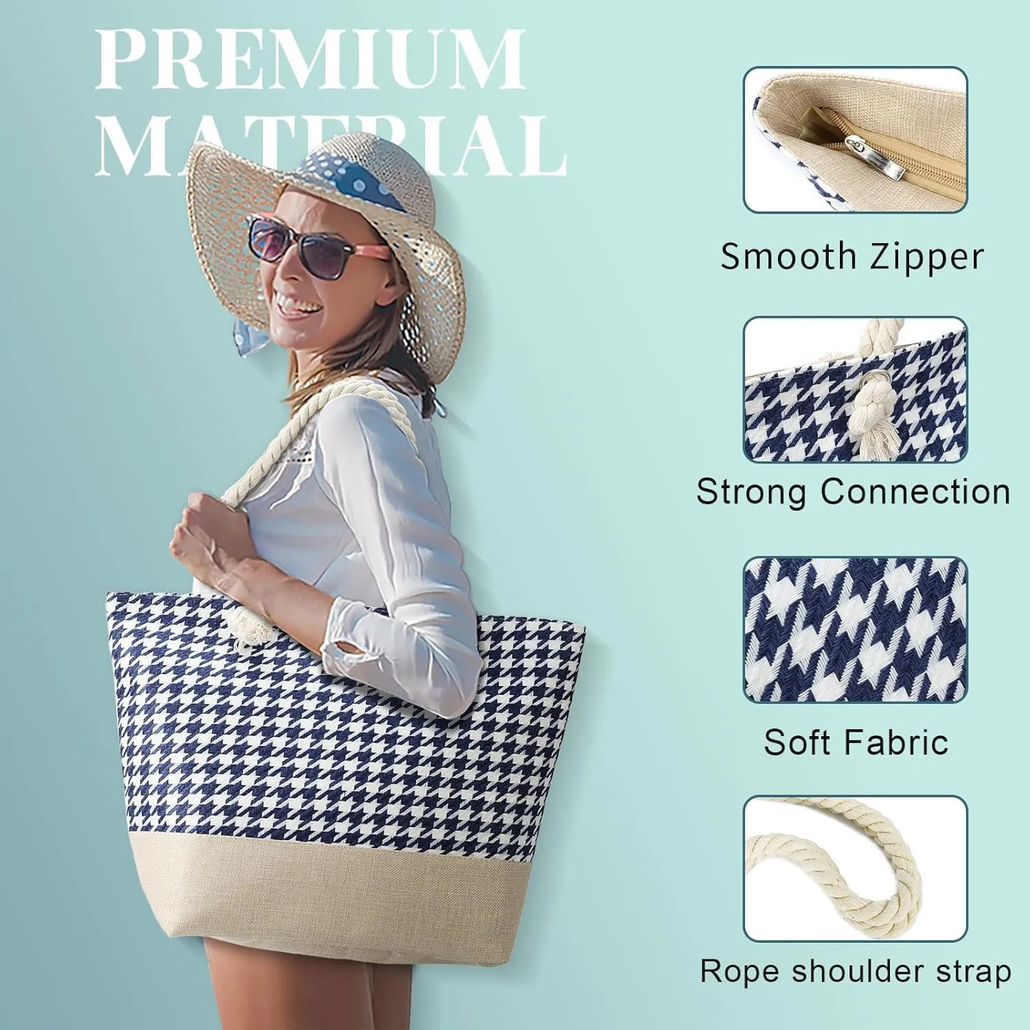 LAVTUG Beach Bags for Women Large Canvas Beach Tote Bag Waterproof Sandproof Beach Bags Swim Pool Bag Travel Essentials