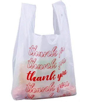 Lawei 500 Count Thank You Bags Reusable Grocery Bag - 13 x 7 x 21 Inch Plastic T-Shirt Bags for Shopping, Restaurants, Catering (15mic, 0.6 Mil), Bulk Carryout Shopping Bags