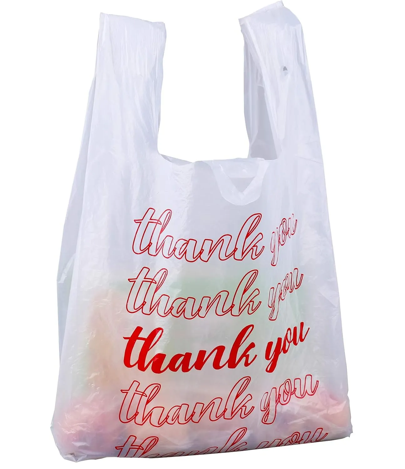 Lawei 500 Count Thank You Bags Reusable Grocery Bag - 13 x 7 x 21 Inch Plastic T-Shirt Bags for Shopping, Restaurants, Catering (15mic, 0.6 Mil), Bulk Carryout Shopping Bags
