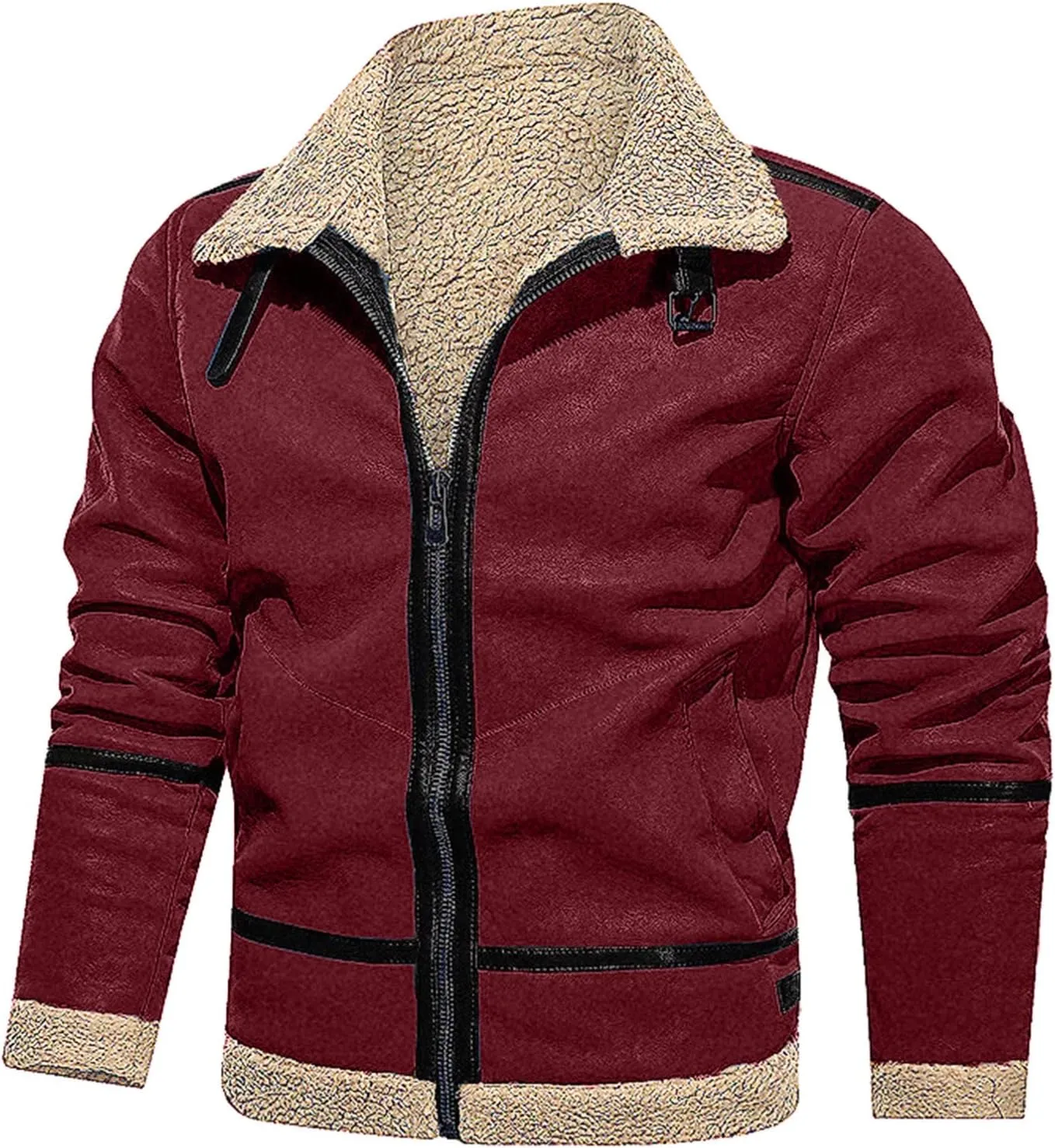 LCMTWX Men's Thick Thermal Winter Jacket Single-breasted Solid Color Lapel Long Sleeve Coat Cardigan Plush Mens Puffer