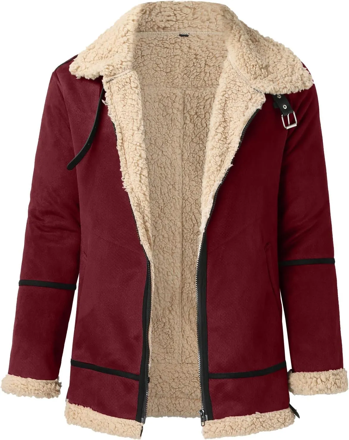 LCMTWX Men's Thick Thermal Winter Jacket Single-breasted Solid Color Lapel Long Sleeve Coat Cardigan Plush Mens Puffer