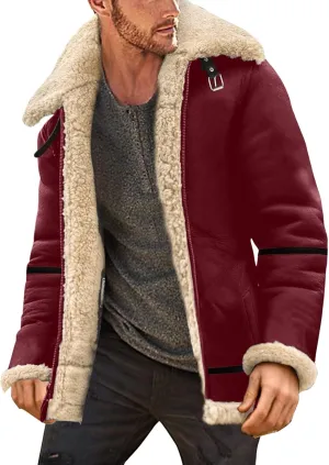 LCMTWX Men's Thick Thermal Winter Jacket Single-breasted Solid Color Lapel Long Sleeve Coat Cardigan Plush Mens Puffer