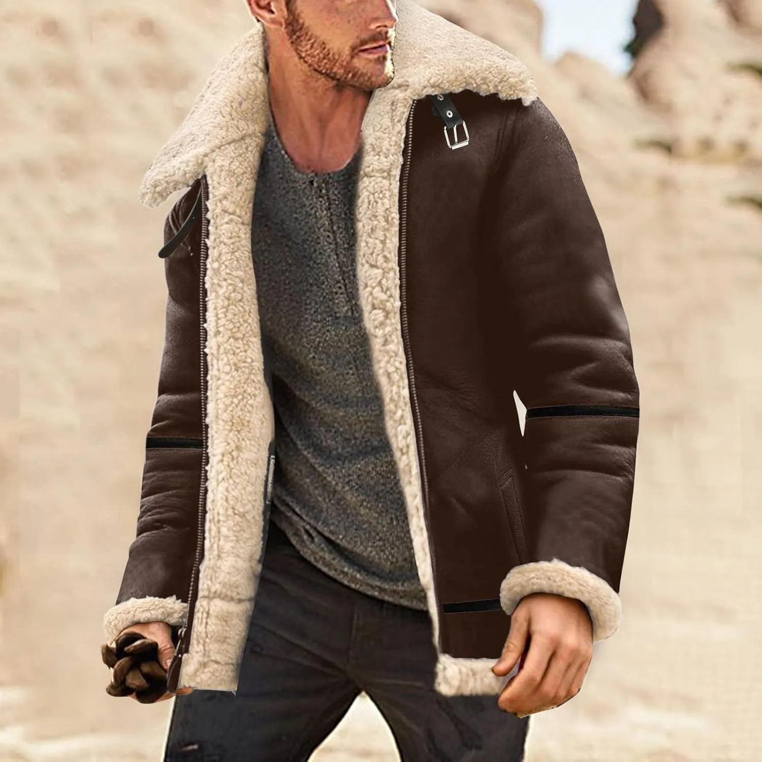LCMTWX Men's Thick Thermal Winter Jacket Stand Collar Knitted Splice Sweater Coat Casual Cardigan Stylish Outwear Mens