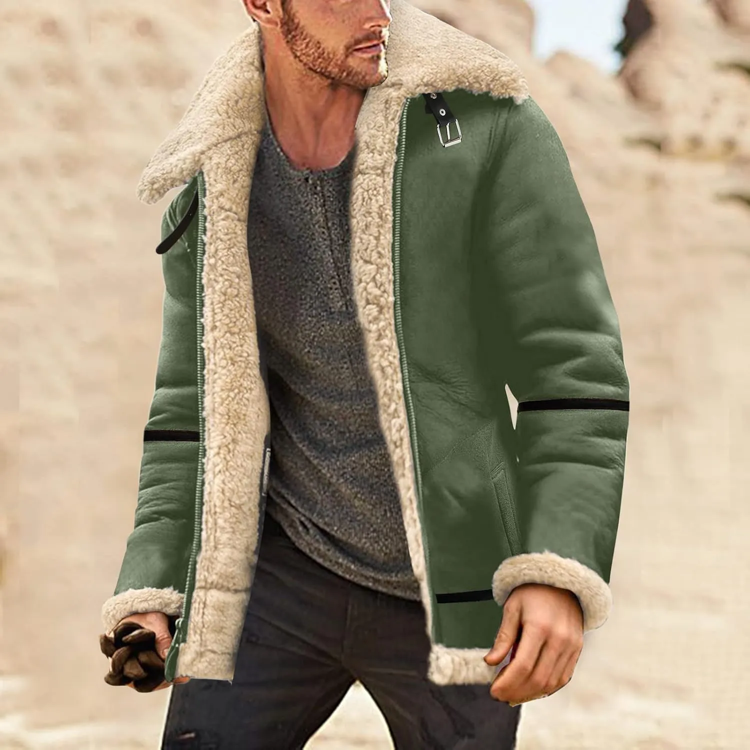 LCMTWX Men's Thick Thermal Winter Jacket Stand Collar Knitted Splice Sweater Coat Casual Cardigan Stylish Outwear Mens