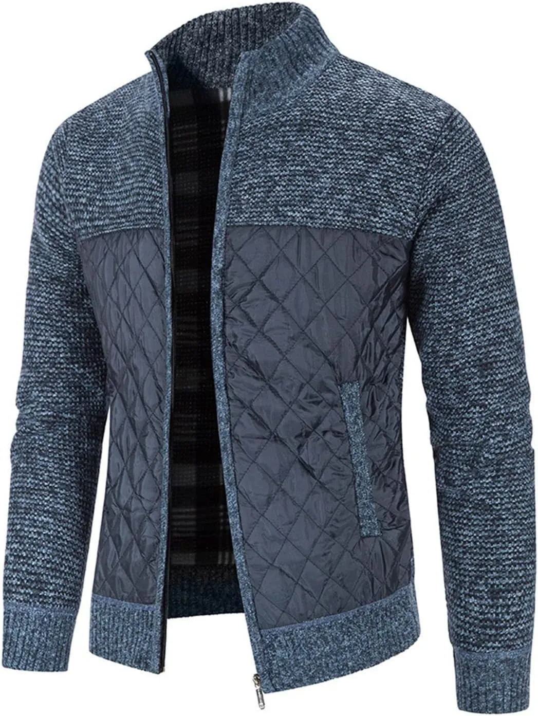 LCMTWX Men's Winter Jacket Windproof Stand Collar Knitted Splice Sweater Coat Casual Cardigan Stylish Outwear Coats for