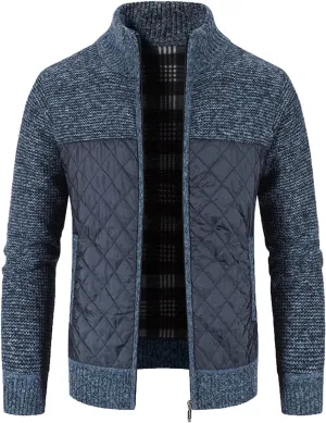 LCMTWX Men's Winter Jacket Windproof Stand Collar Knitted Splice Sweater Coat Casual Cardigan Stylish Outwear Coats for