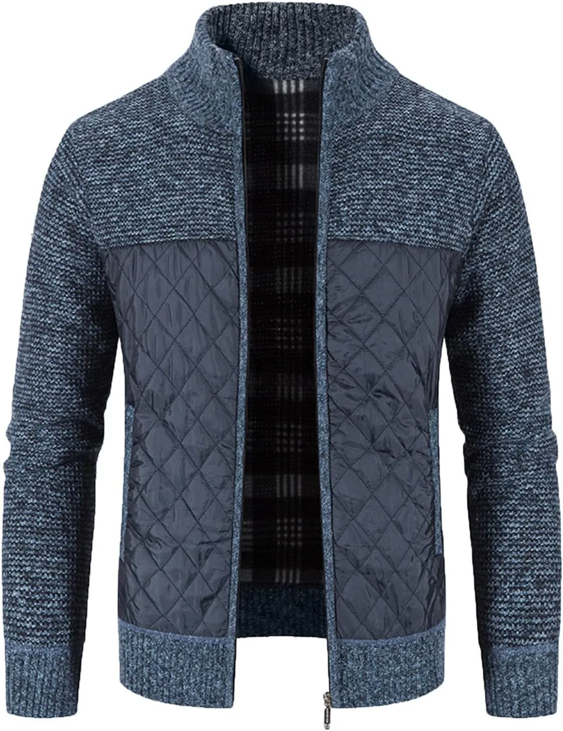 LCMTWX Men's Winter Jacket Windproof Stand Collar Knitted Splice Sweater Coat Casual Cardigan Stylish Outwear Coats for