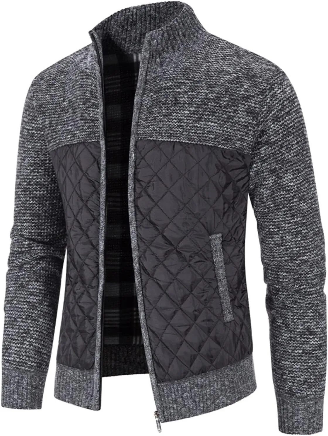 LCMTWX Men's Winter Thickened Warm Coats Stand Collar Knitted Splice Sweater Coat Casual Cardigan Stylish Mens Winter