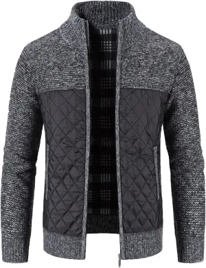 LCMTWX Men's Winter Thickened Warm Coats Stand Collar Knitted Splice Sweater Coat Casual Cardigan Stylish Mens Winter