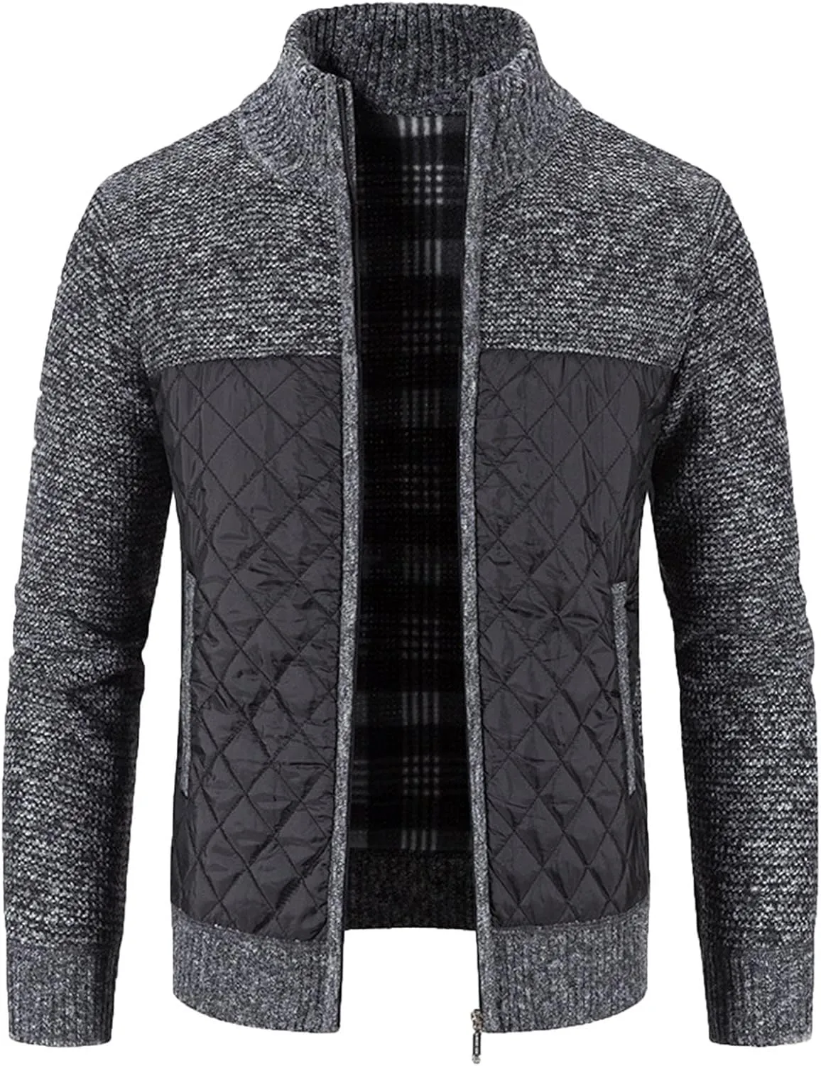 LCMTWX Men's Winter Thickened Warm Coats Stand Collar Knitted Splice Sweater Coat Casual Cardigan Stylish Mens Winter