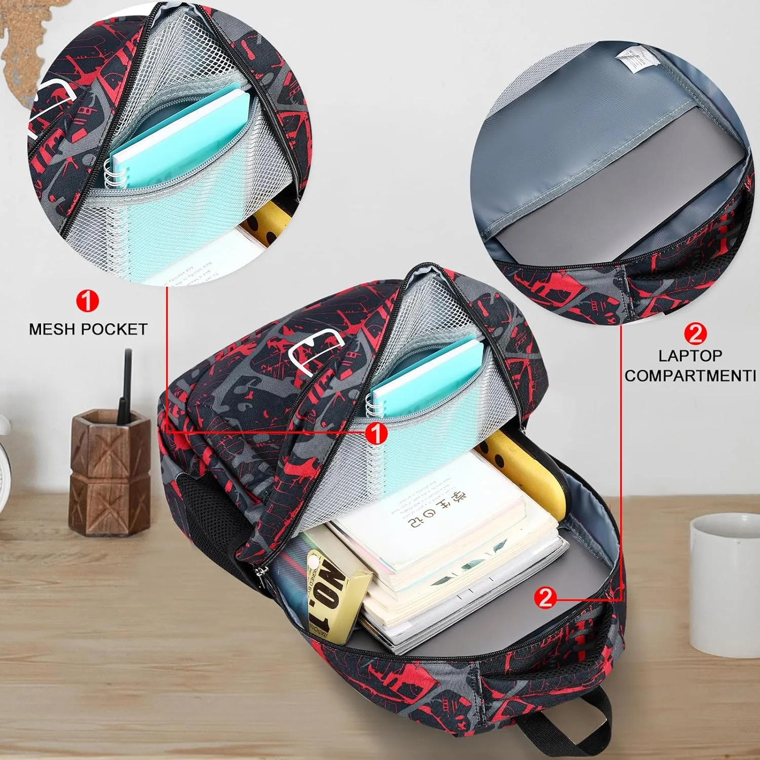 LEDAOU Backpack for Kids Boys School Bags Teen Bookbags Set School Backpack with Lunch Box and Pencil Case