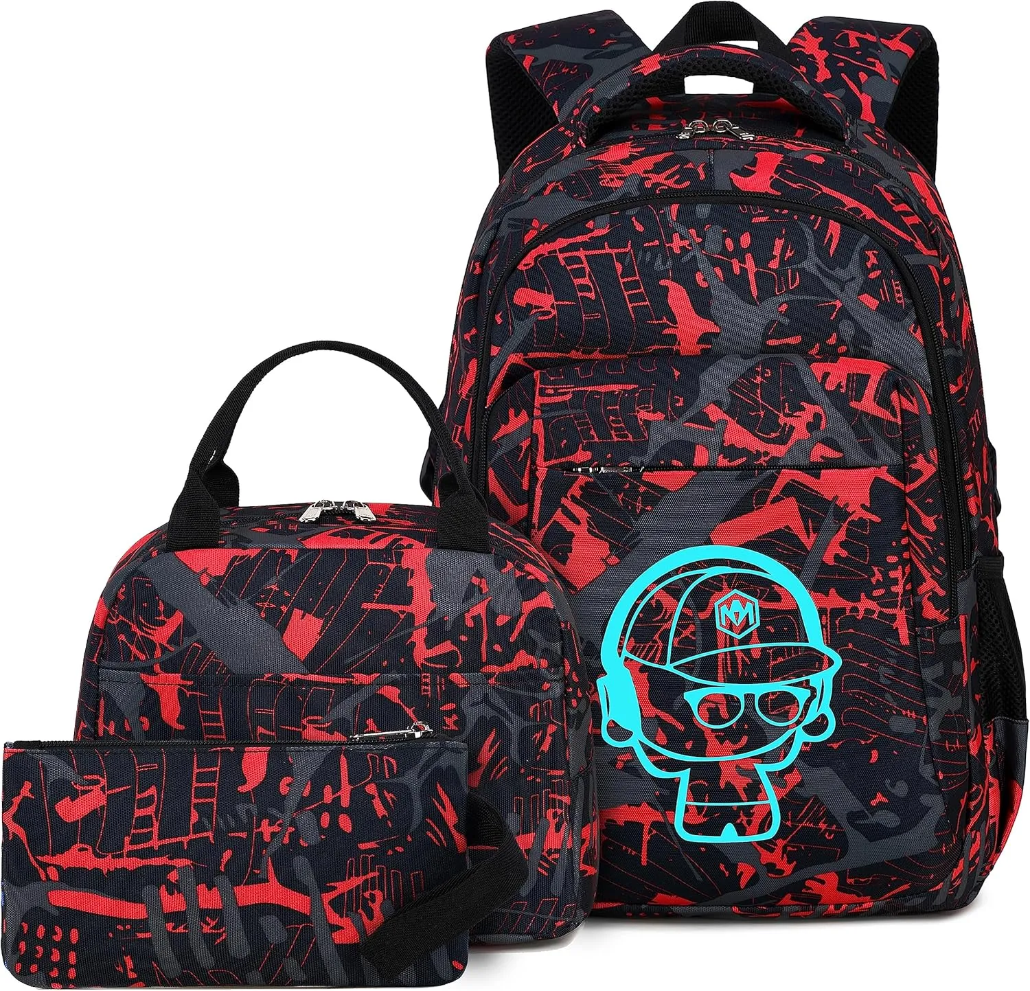LEDAOU Backpack for Kids Boys School Bags Teen Bookbags Set School Backpack with Lunch Box and Pencil Case