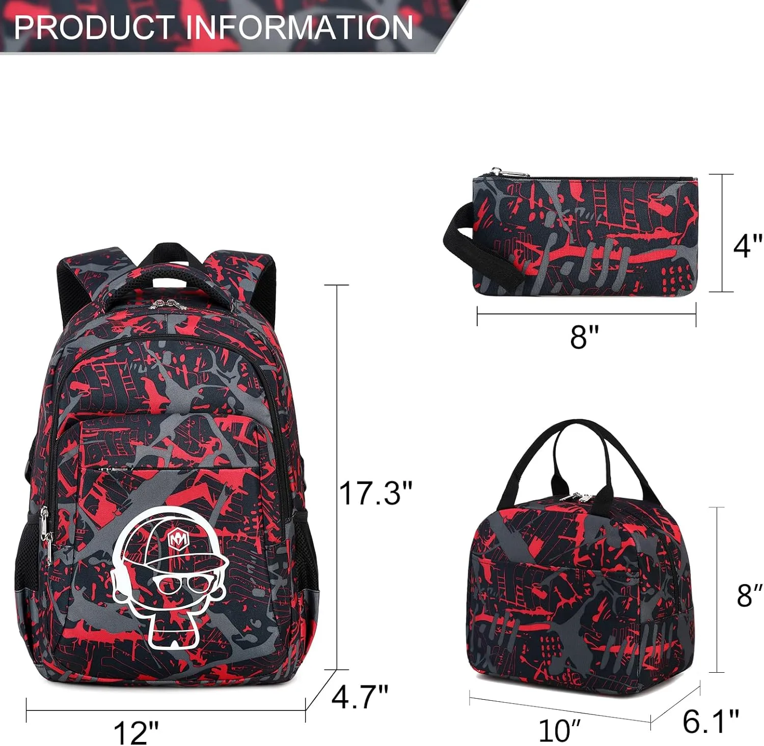 LEDAOU Backpack for Kids Boys School Bags Teen Bookbags Set School Backpack with Lunch Box and Pencil Case