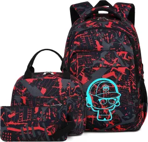 LEDAOU Backpack for Kids Boys School Bags Teen Bookbags Set School Backpack with Lunch Box and Pencil Case