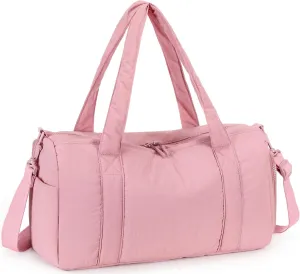 LEDAOU Duffle Bag for Travel, Puffer Gym Bag for Women, Lightweight Carry-on Tote, Weekender Overnight Bag with Wet Pocket, Workout Bag(Pink)